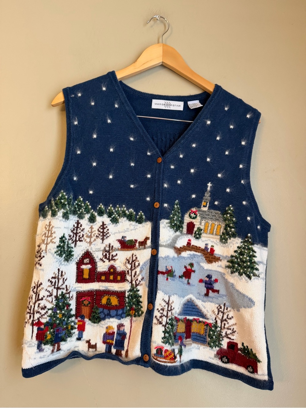 Vtg Marisa Christina Christmas Cardigan Sweater Vest Size Large Winter Holiday